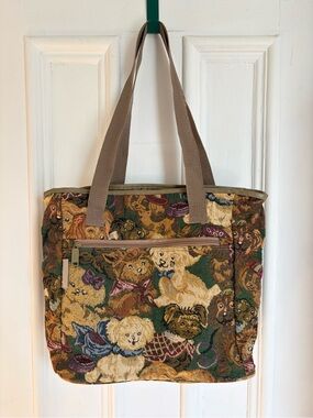 Vintage Tapestry Dog Pattern Tote Bag in Multicolor